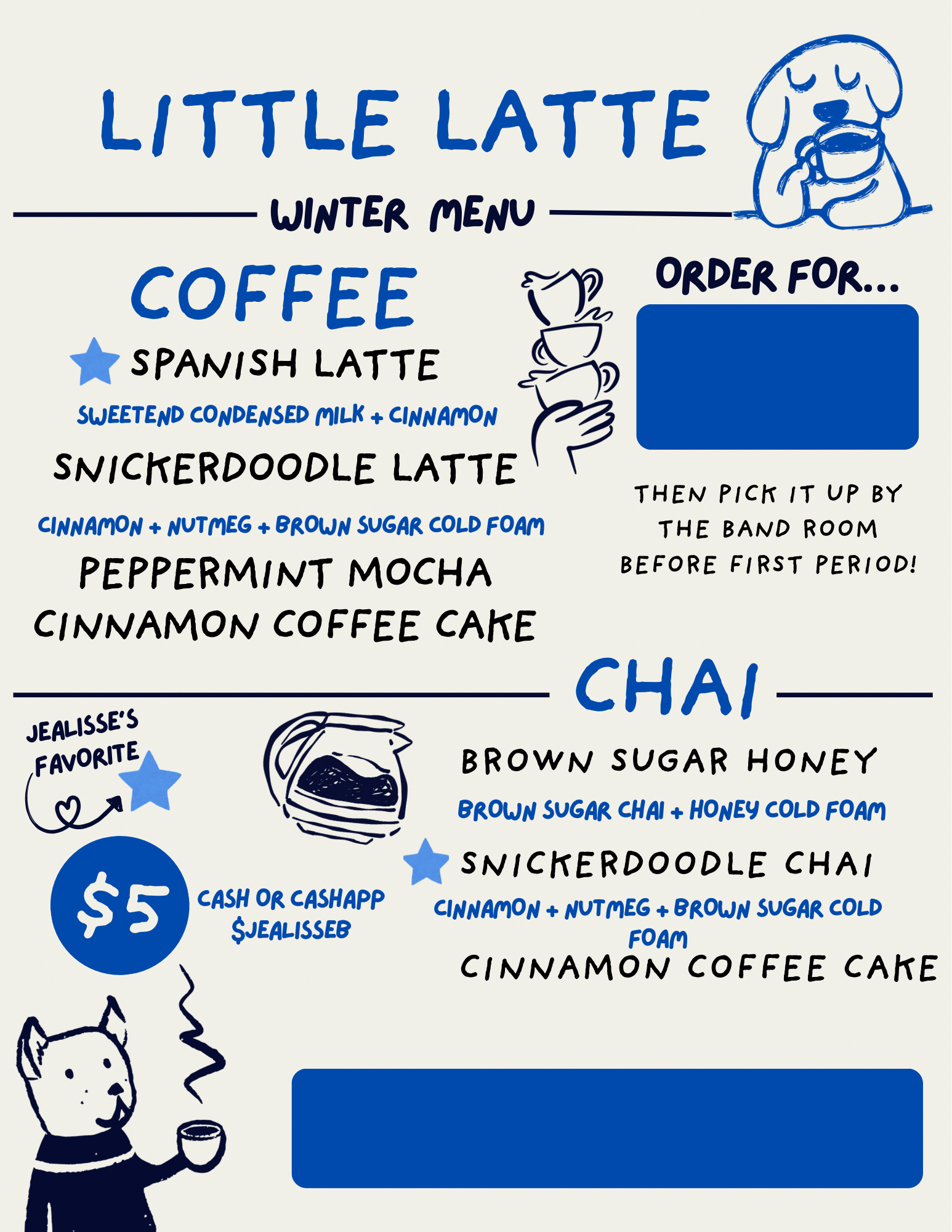 Illustrated cafe price list menu poster